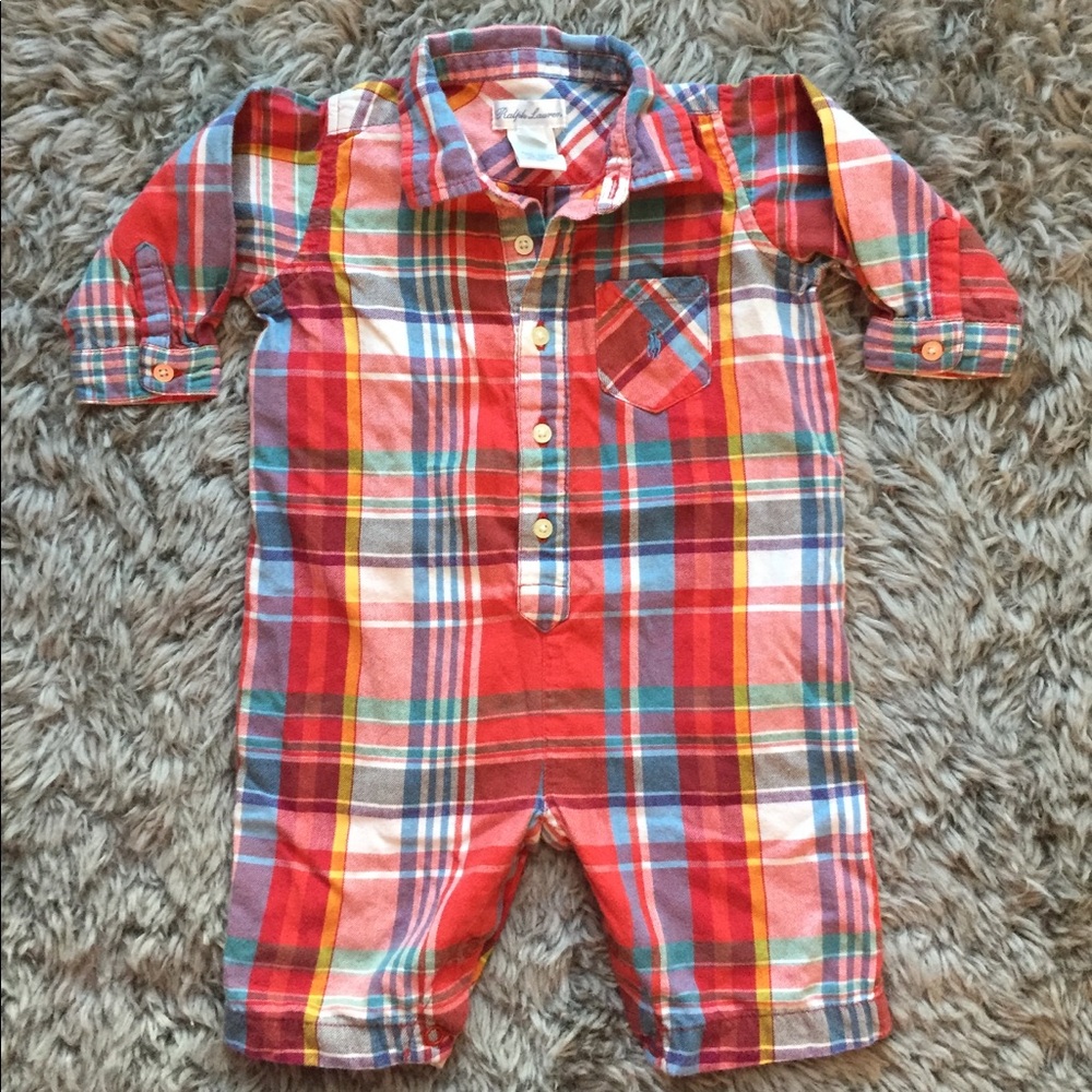 Ralph Lauren Polo Plaid Button Up Romper (3-6mo)